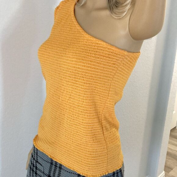 Nation LTD Medium Kirstie Smocked One Shoulder Puff Sleeve Top Mango - Picture 10 of 14